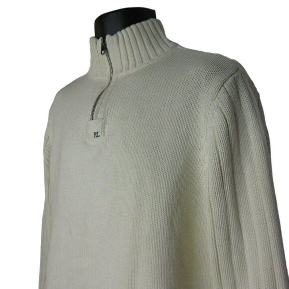 Vintage Ralph Lauren Polo Jeans Co Mens L Ivory White 1/4 Zip Pullover Sweater - Picture 7 of 9